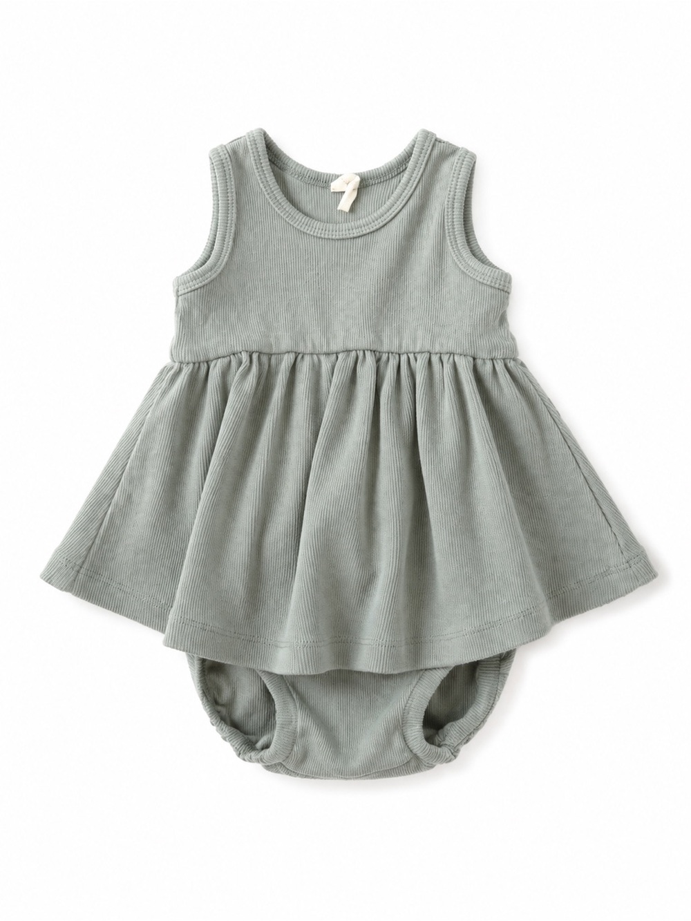 Quincy Mae 3-6M Organic Cotton Ribbed Dress & Bloomers Sage Green